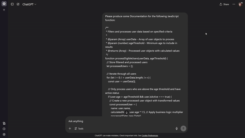 Video showing Documentation produced by ChatGPT